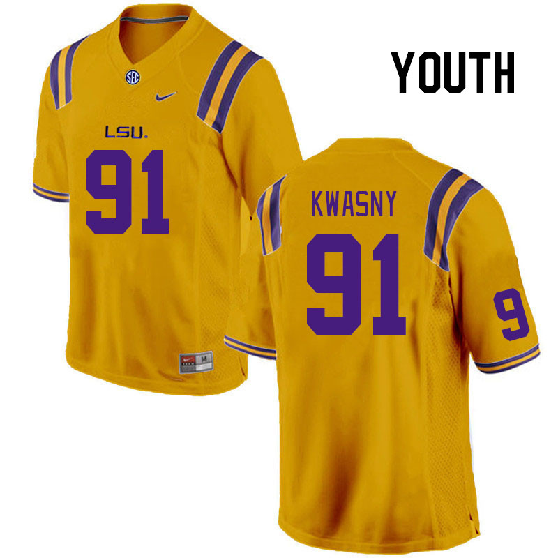 Youth #91 JC Kwasny LSU Tigers College Football Jerseys Stitched-Gold - Click Image to Close